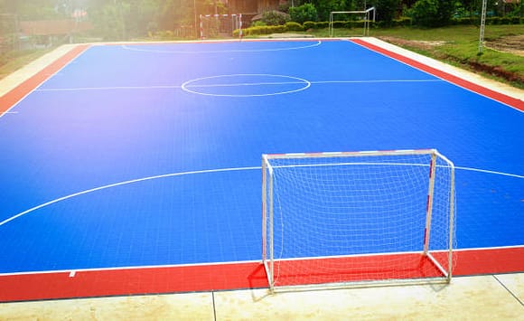 futsal field or football field sport outdoor white line circle center and goal nets